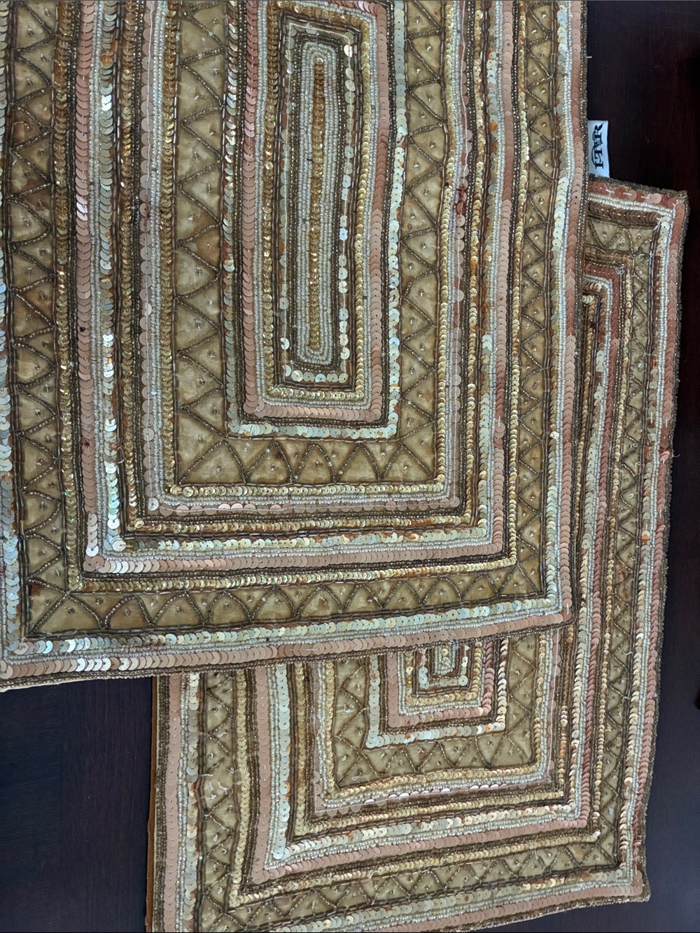 Beaded Sequined Rectangular Decorative Placemat - Gold Pier One set of 2